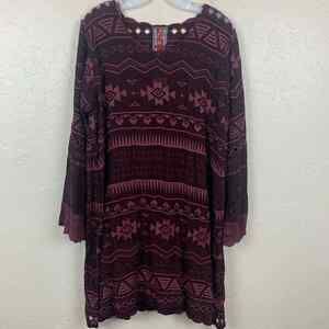 Johnny Was Dress Size Medium Purple Pink Cupra Embroidered Boho Tribal Print